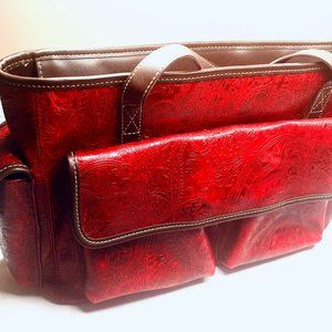 Relic Red Embossed Genuine Leather Handbag – Vintage 1990s / Early 2000s